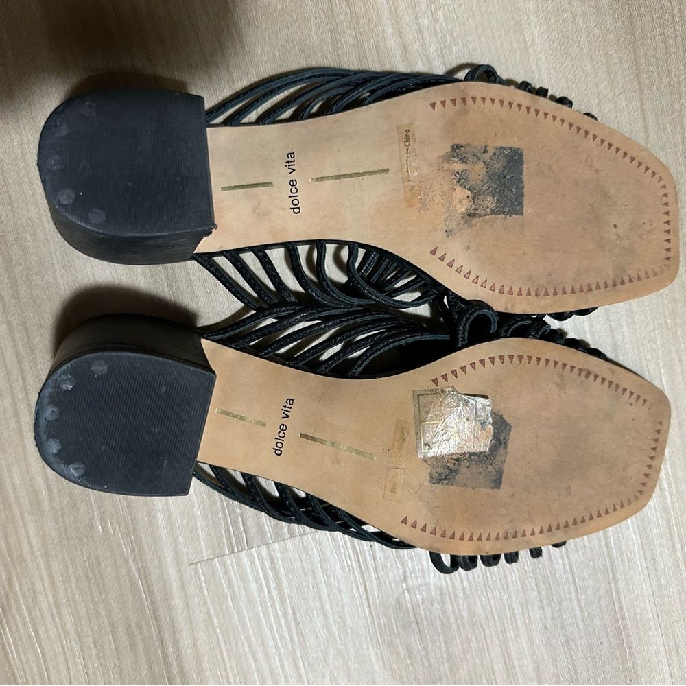 Dolce Vita Black Delana Woven Leather Sandals 7.5 Block Heel - Picture 3 of 12